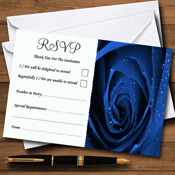 Stunning Royal Blue Rose Personalised RSVP Cards