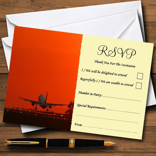 Plane Taking Off Into Sunset Abroad Personalised RSVP Cards