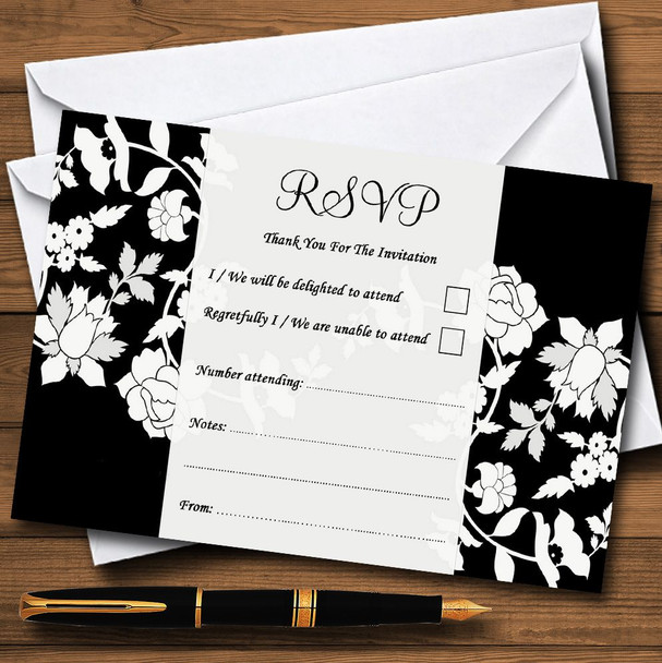 Black & White Flower Personalised RSVP Cards