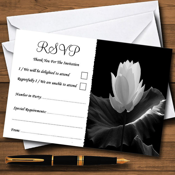 Beautiful Black White Flower Personalised RSVP Cards