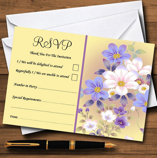 Yellow Lilac Floral Vintage Personalised RSVP Cards