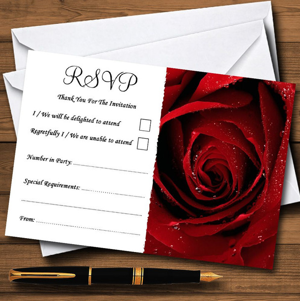 Deep Red Wet Rose Personalised RSVP Cards