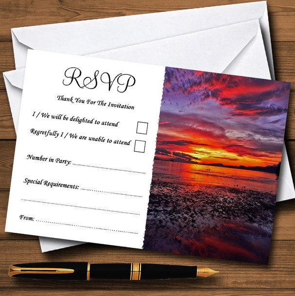 Beautiful Purple Sunset Beach Personalised RSVP Cards