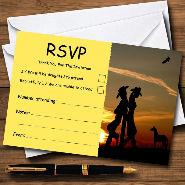 Cowboy And Cowgirl At Sunset Personalised RSVP Cards