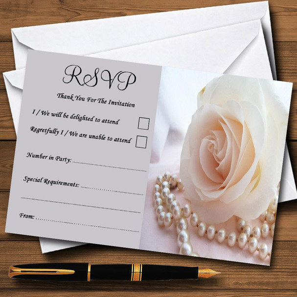 Lilac Rose Pearls Personalised RSVP Cards