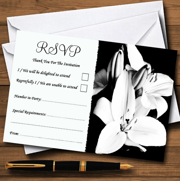 Stunning Lily Black White Turquoise Personalised RSVP Cards