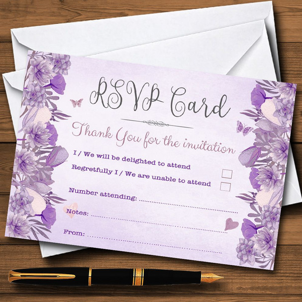 Cadbury Purple & Lilac Vintage Watercolour Floral Personalised RSVP Cards