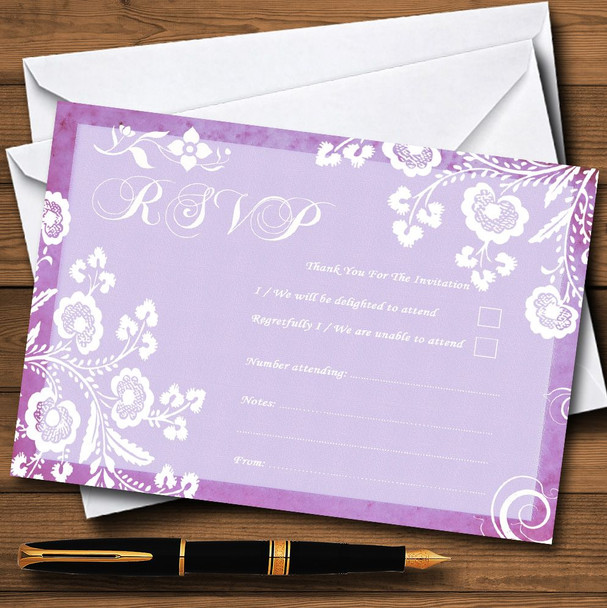 Rustic Lilac Lace Personalised RSVP Cards