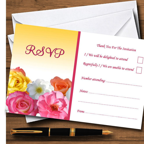 Yellow Pink Flowers Personalised RSVP Cards