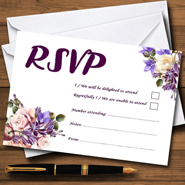 White Lilac & Blush Pink Watercolour Rose Personalised RSVP Cards