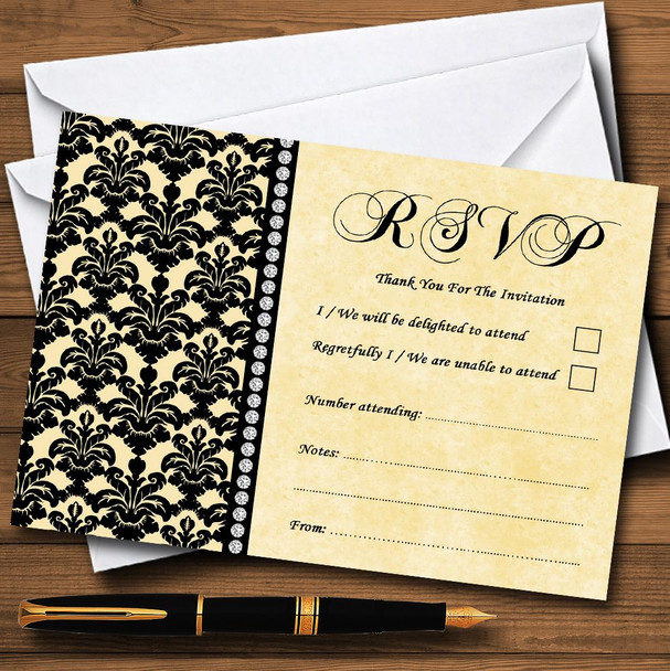 Yellow Black Damask & Diamond Personalised RSVP Cards