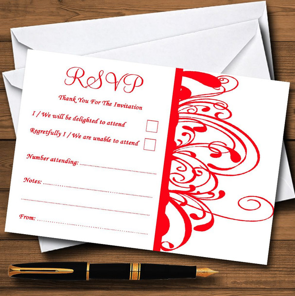 White & Red Swirl Deco Personalised RSVP Cards