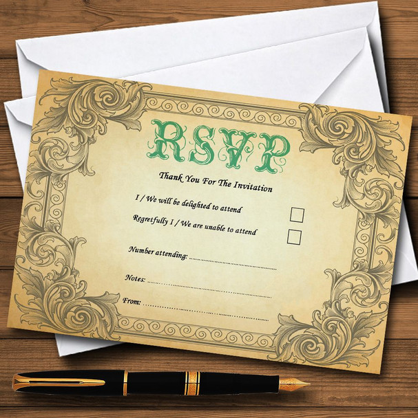 Typography Vintage Turquoise Postcard Personalised RSVP Cards