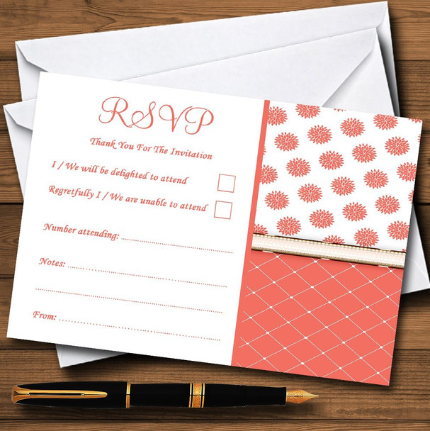 Coral And White Flowers Quilt Personalised RSVP Cards