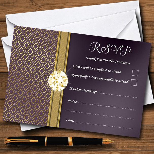 Purple Satin And Gold Personalised RSVP Cards