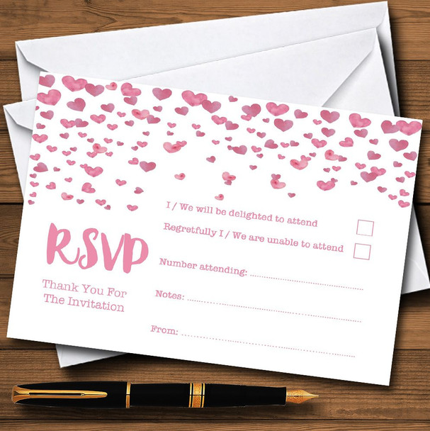 Pink Heart Confetti Personalised RSVP Cards