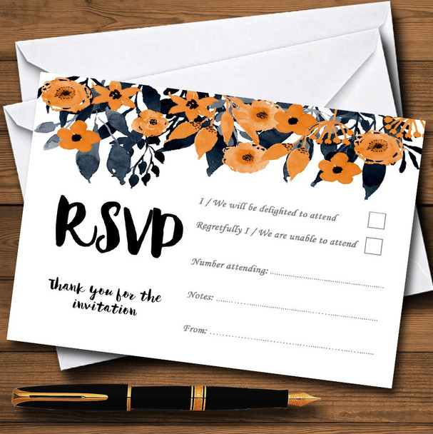 Watercolour Black & Orange Floral Header Personalised RSVP Cards