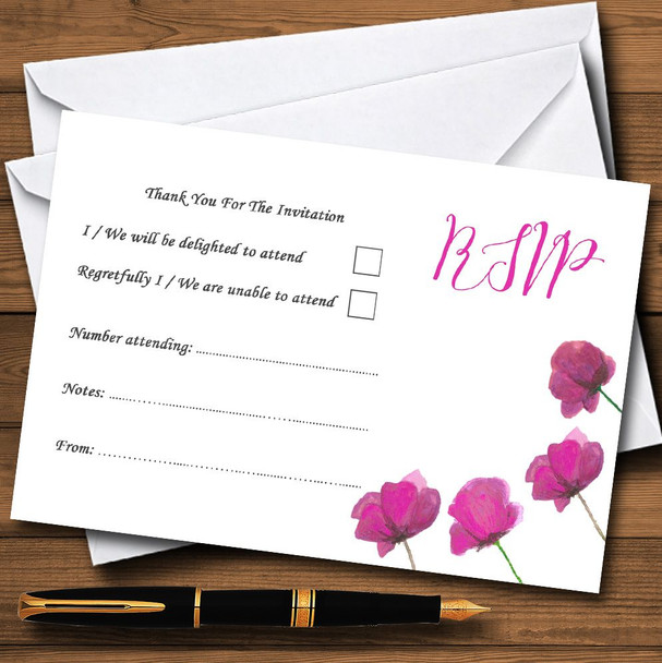 Stunning Watercolour Poppies Pink Personalised RSVP Cards