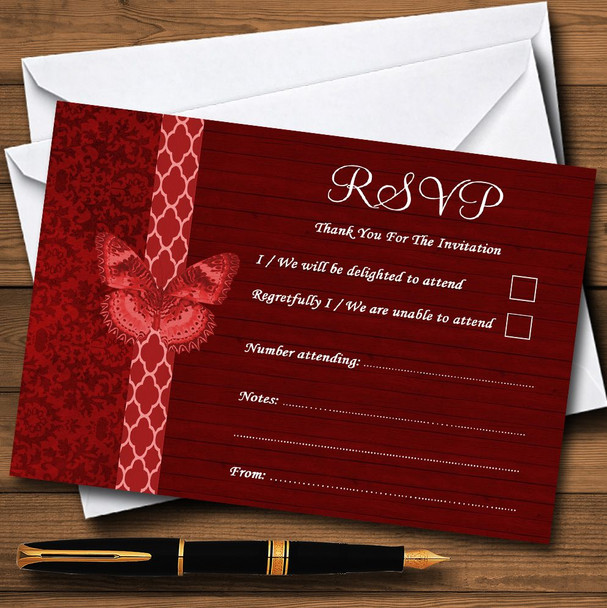 Rustic Vintage Wood Butterfly Deep Red Personalised RSVP Cards