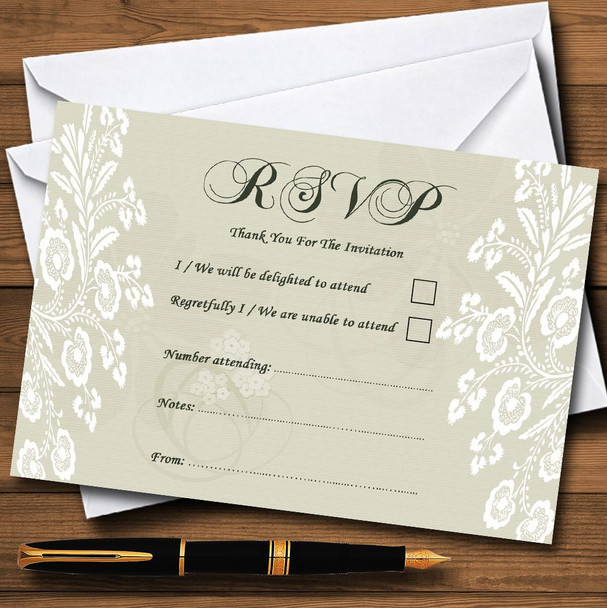 Vintage Lace Sage Green Chic Personalised RSVP Cards