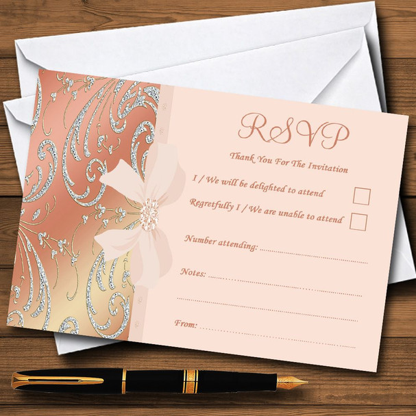 Coral Peach Cream Diamond Wedding Personalised RSVP Cards