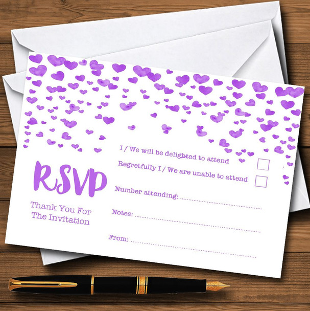 Purple Heart Confetti Personalised RSVP Cards