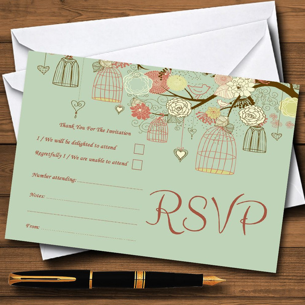 Vintage Shabby Chic Birdcage Green Personalised RSVP Cards