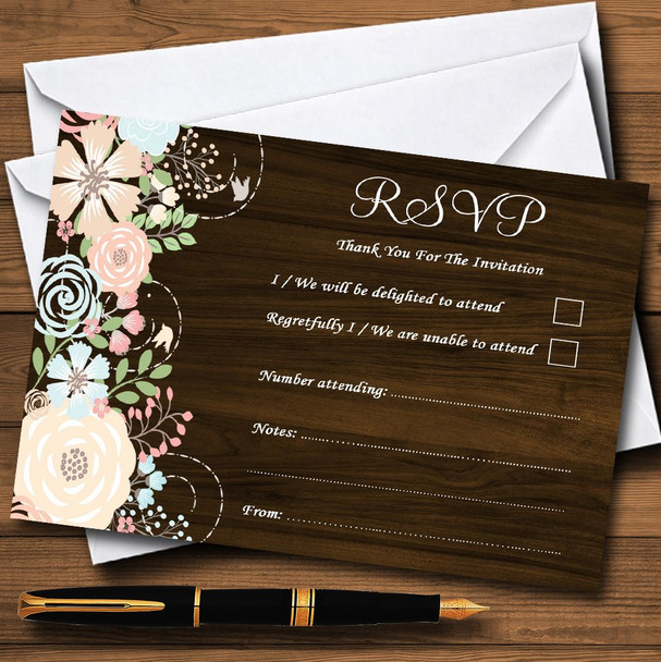 Shabby Chic Pastel And Wood Personalised RSVP Cards