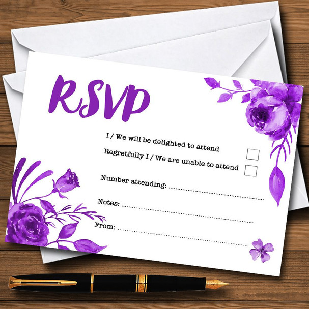 Cadbury Purple & White Watercolour Floral Personalised RSVP Cards