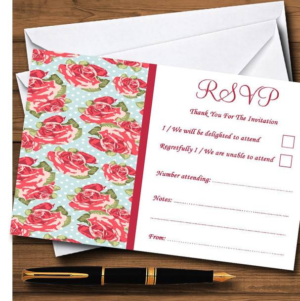 Blue Deep Pink  Shabby Chic Floral Vintage Personalised RSVP Cards