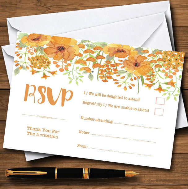 Watercolour Floral Orange Personalised RSVP Cards