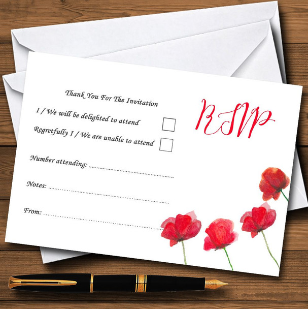 Stunning Watercolour Poppies Red Personalised RSVP Cards