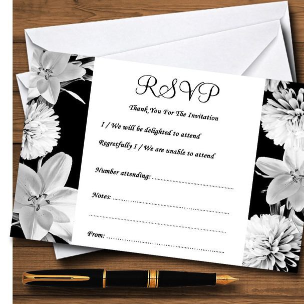 Stunning Lily Flower Black White Personalised RSVP Cards