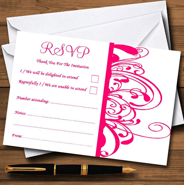 White & Pink Swirl Deco Personalised RSVP Cards