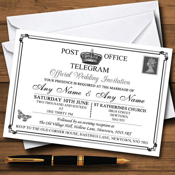 Vintage Telegram Elegant White Personalised RSVP Cards