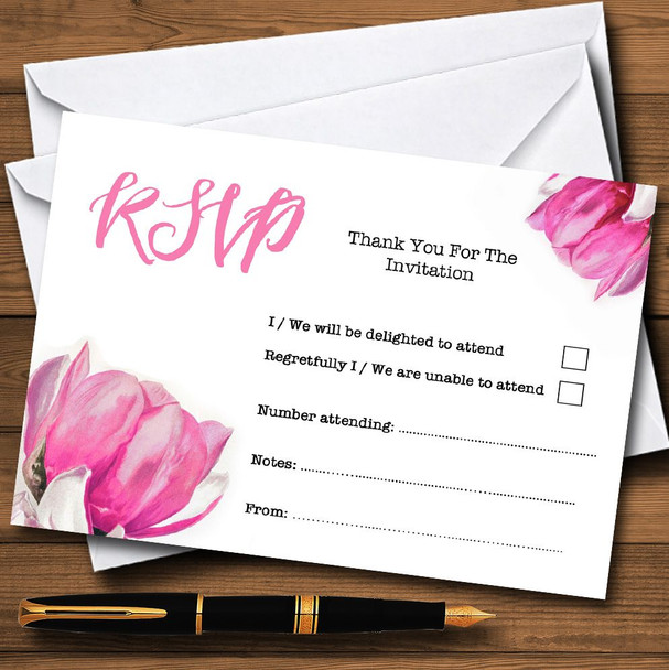 Watercolour Pink Magnolias Personalised RSVP Cards