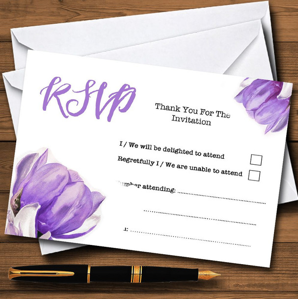 Watercolour Purple Magnolias Personalised RSVP Cards