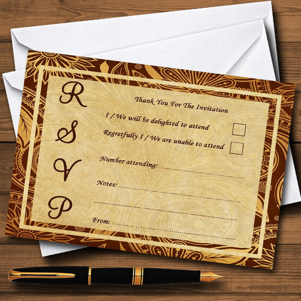 Vintage Brown Gold Postcard Style Personalised RSVP Cards