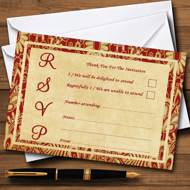 Vintage Royal Red Postcard Style Personalised RSVP Cards