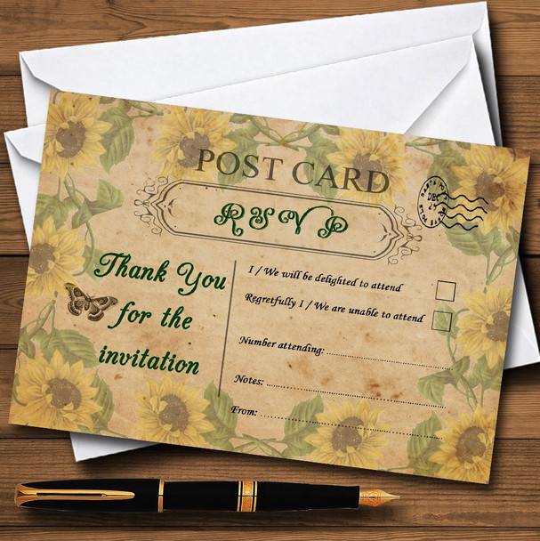 Sunflowers Vintage Shabby Chic Postcard Personalised RSVP Cards