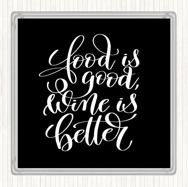 Black White Food Good Wine Better Quote Drinks Mat Coaster