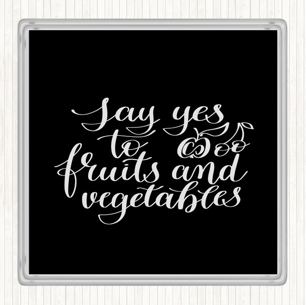 Black White Fruits And Vegetables Quote Drinks Mat Coaster