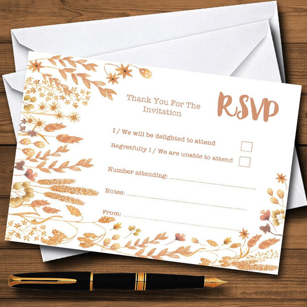 Golden Autumn Leaves Watercolour Personalised RSVP Cards
