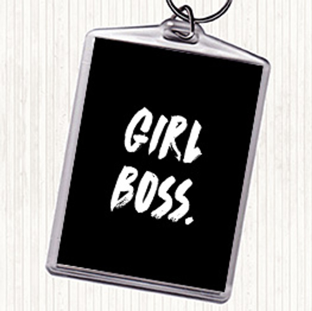 Black White Girl Boss Bold Quote Bag Tag Keychain Keyring