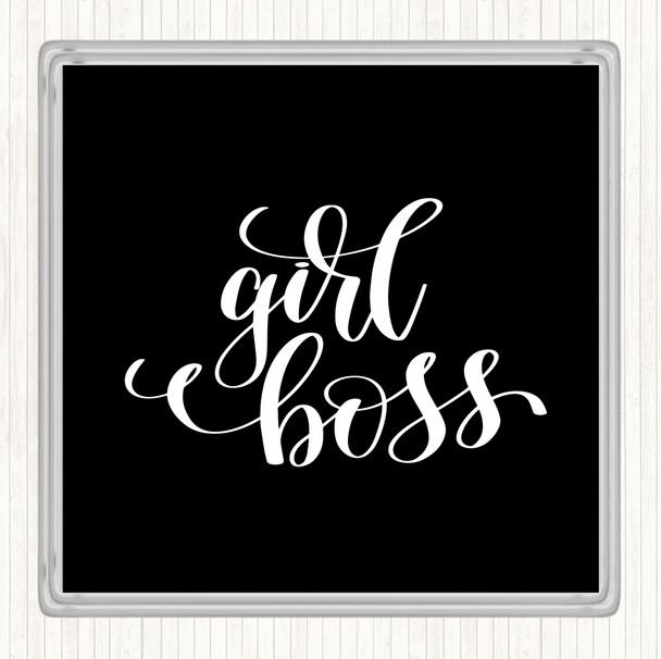 Black White Girl Boss Swirl Quote Drinks Mat Coaster