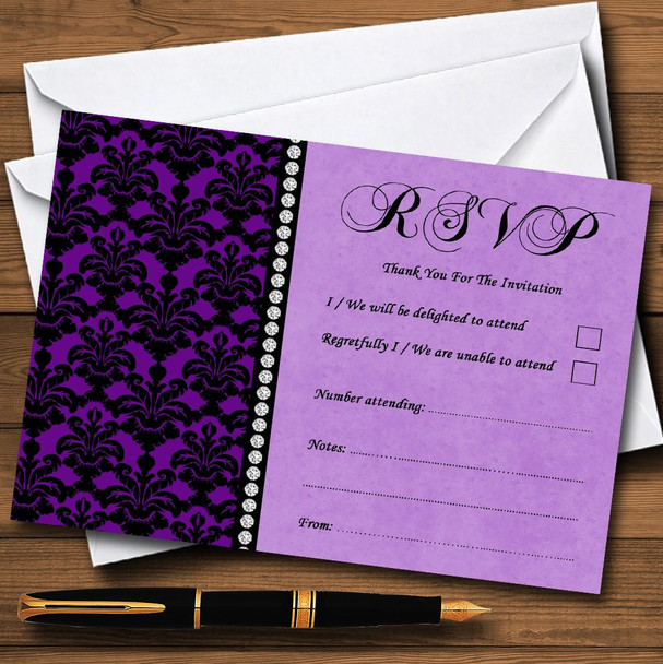 Cadbury Purple Black Damask & Diamond Personalised RSVP Cards