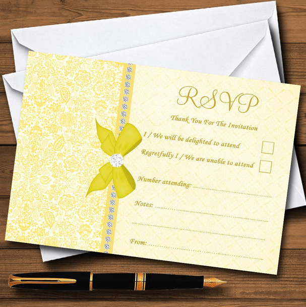 Pretty Floral Vintage Bow & Diamante Yellow Personalised RSVP Cards