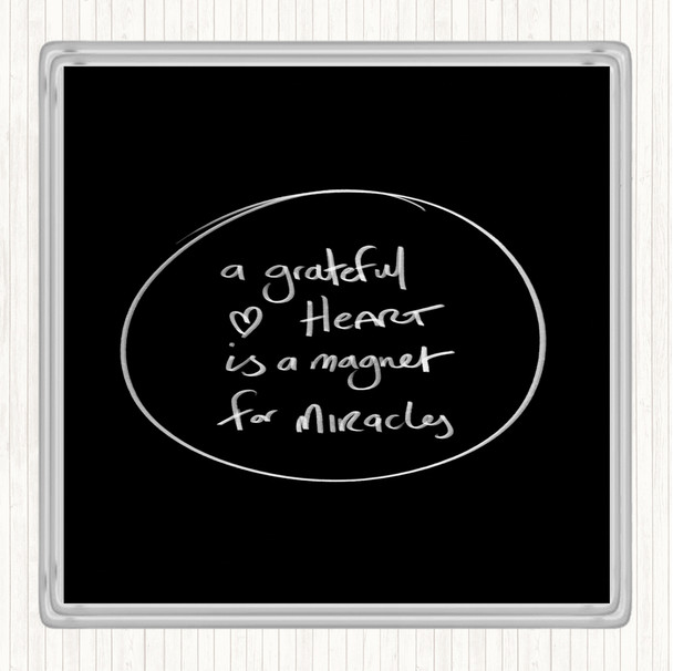 Black White Grateful Heart Quote Drinks Mat Coaster