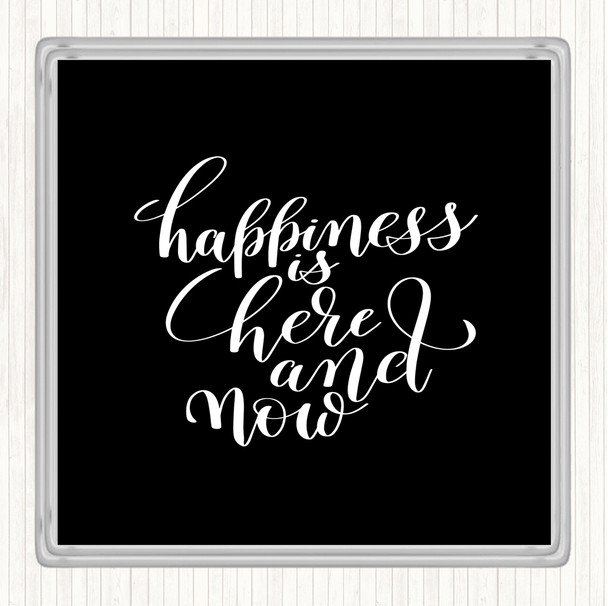 Black White Happiness Is Here And Now Quote Drinks Mat Coaster