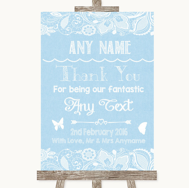 Blue Burlap & Lace Thank You Bridesmaid Page Boy Best Man Wedding Sign